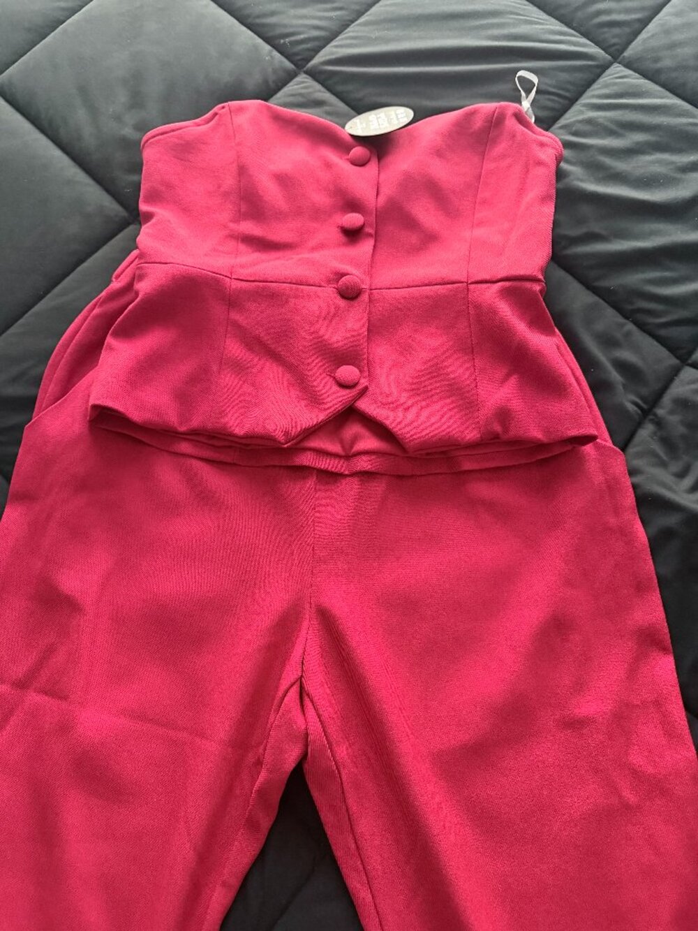 Jolie & Joy Strapless Corset Vest & Wide Leg Pants Suit Set Red - M
